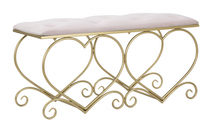 Bancuta Heart, fier/MDF/burete/poliester, auriu/roz, 105X37.5X51.5 cm [2]