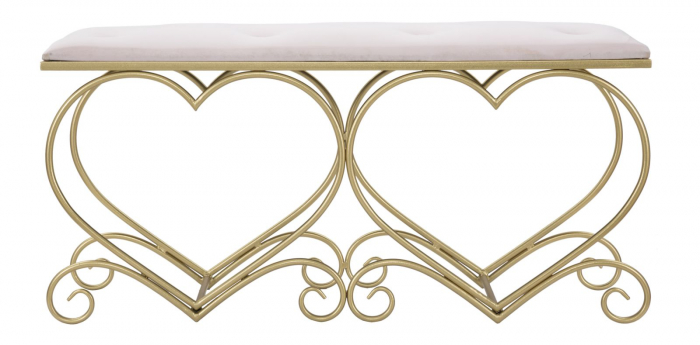 Bancuta Heart, fier/MDF/burete/poliester, auriu/roz, 105X37.5X51.5 cm [3]