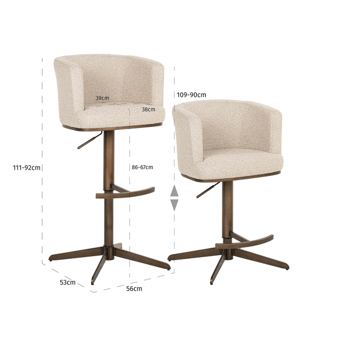 Scaun de bar/blat Cheyenne (Biscotti), Dims: 92.0 x 56.0 x 53.0 cm [5]