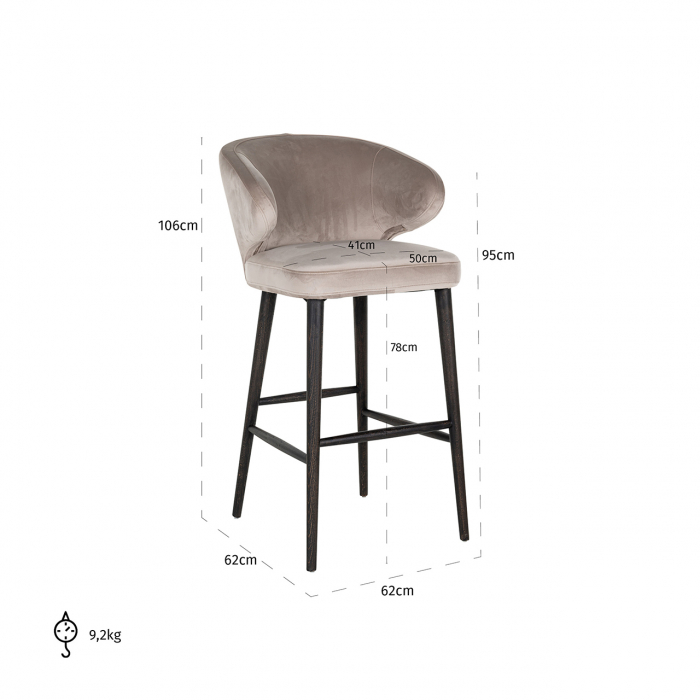 Scaun de bar  Indigo bej  catifelat [5]