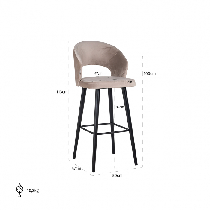 Scaun de bar  Savoy bej  catifelat [5]