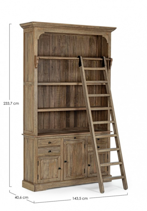 Biblioteca cu scara Domitille, Lemn de mango, Maro, 143.5x40.6x233.7 cm  [2]
