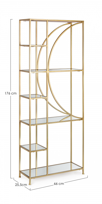 Biblioteca Elenor, Otel/Sticla, Oglinda/Auriu, 66x25.5x176 cm [2]