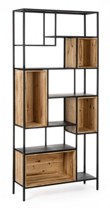 Biblioteca Regular Wood, Metal, Negru, 80x266x170