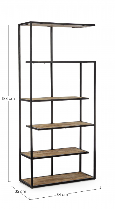 Biblioteca Roderic, Otel/Lemn, Maro/Negru, 84x35x188 cm [3]