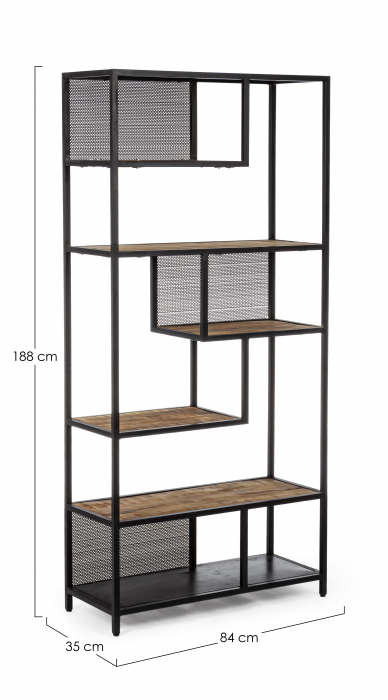 Biblioteca Roderic, Otel/Lemn, Maro/Negru, 84x35x188 cm [5]