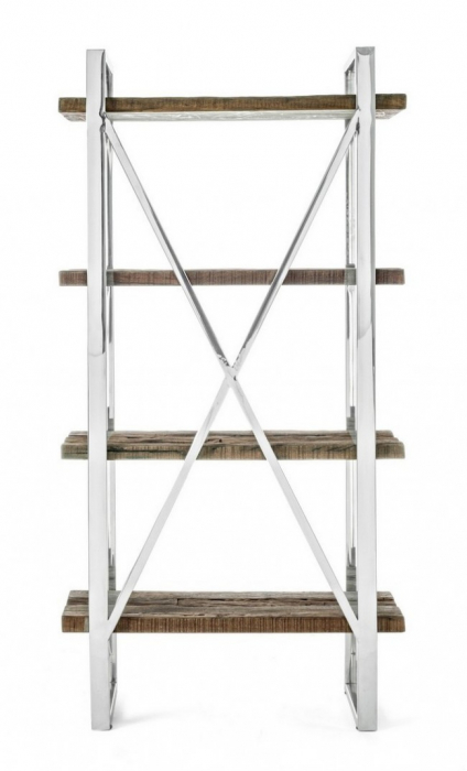 Biblioteca Stanton, Otel inoxidabil/ Lemn reciclat, 90x35x180 cm [3]