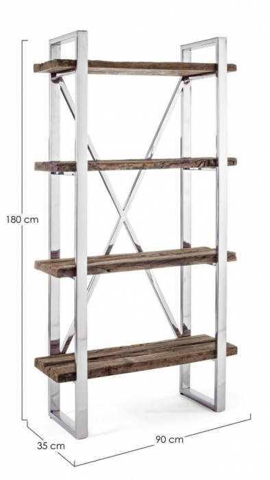 Biblioteca Stanton, Otel inoxidabil/ Lemn reciclat, 90x35x180 cm [2]