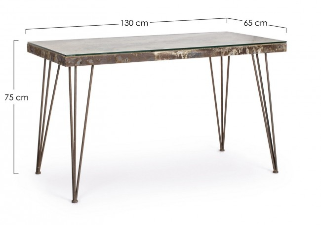 Birou Atlantide, Otel/Ciment/Sticla, Maro/Auriu, 130x65x75 cm [2]