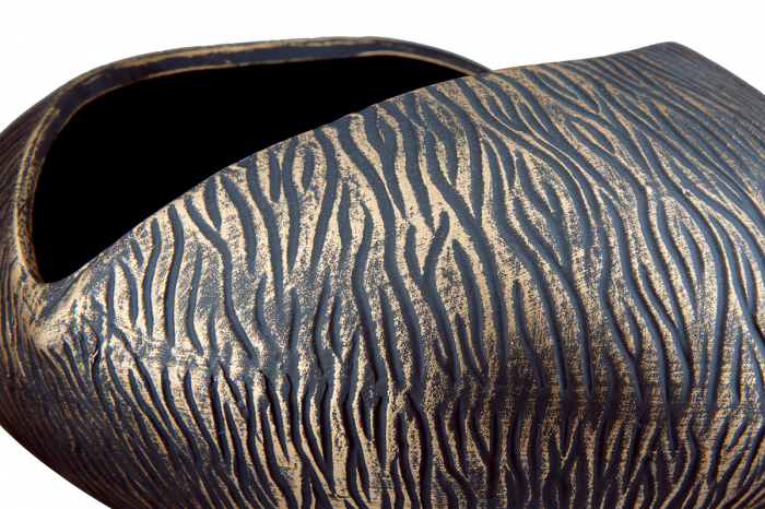 Bol decorativ/Ghiveci Tigre, Ceramica, Auriu/Negru, 24x28x12 cm [3]