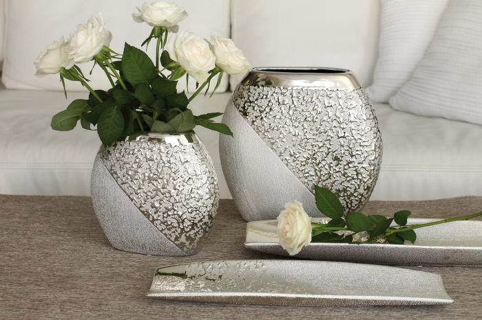 Bol decorativ Grace, ceramica, argintiu, 38x11.5x3 cm [2]