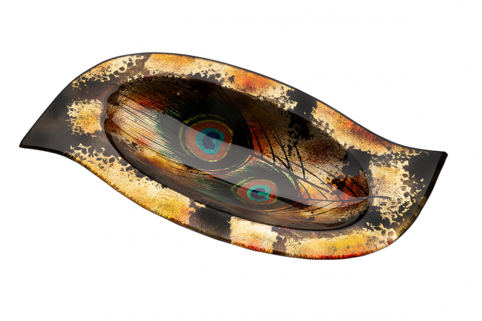Bol decorativ Peacock, Sticla, Multicolor, 55x7x28 cm [2]
