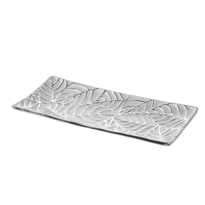 Bol, dreptunghiular, "Faggio", motiv cu frunze, ceramica, culoare argintie, PU 2, L. 13,5 cm, latime 31 cm, inaltime 2,5 cm [2]