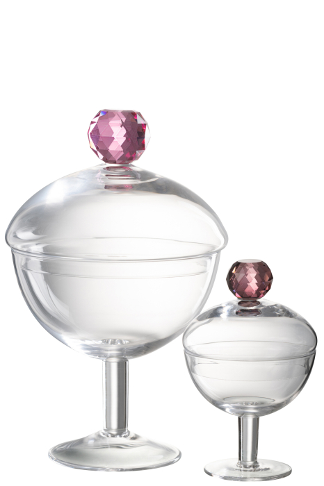 Borcan de depozitare cu cristal, sticla, transparent/roz, L | L 14X l 14X H 25 cm [4]
