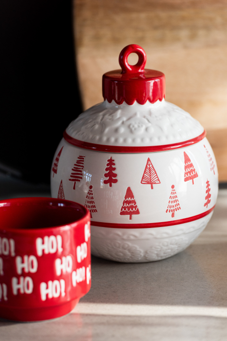 Borcan de depozitare glob de Craciun dolomit alb/rosu | L 15.8X l 15.8X H 19.8 cm [1]