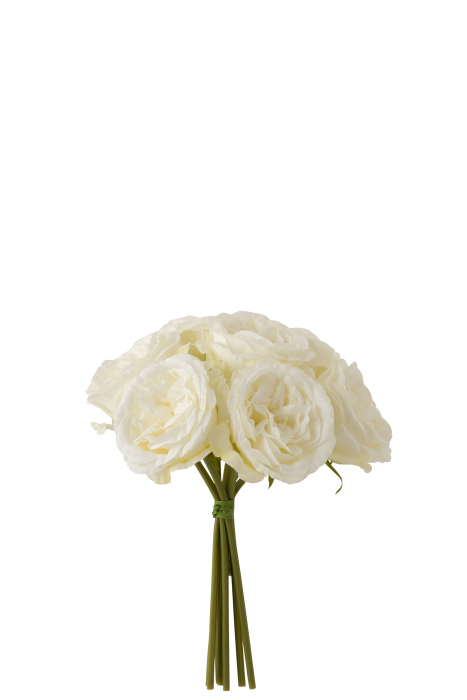 Buchet trandafiri artificial, Plastic, Alb, 20x20x25 cm