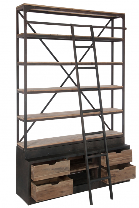 Bufet cu scara, Lemn/Metal/Fier, Maro/Negru, 160x45x243 cm [2]
