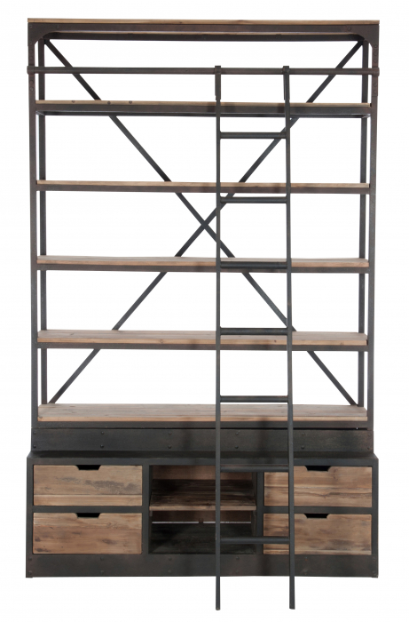 Bufet cu scara, Lemn/Metal/Fier, Maro/Negru, 160x45x243 cm [3]