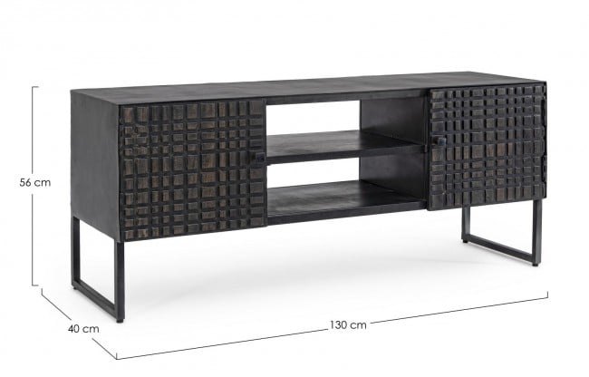 Masa TV DORSET, otel, lemn, negru, 130x40x56cm [2]