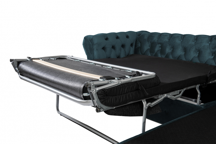 Canapea 2 locuri extensibila cu sezlong Chesterfield, albastru verzui, 245x85/175x70 cm [6]
