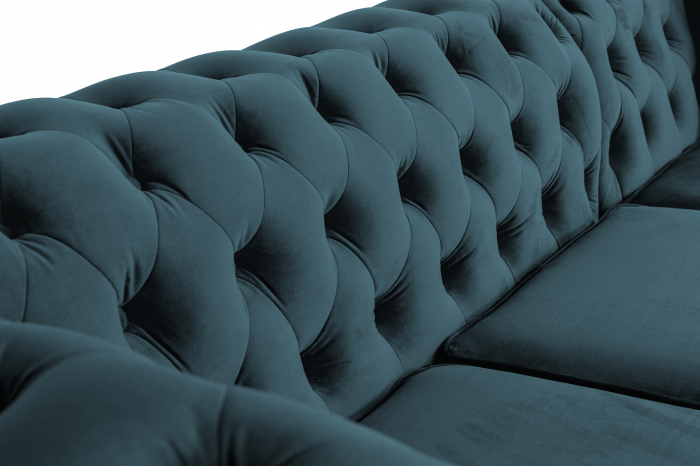 Canapea 2 locuri extensibila cu sezlong Chesterfield, albastru verzui, 245x85/175x70 cm [9]