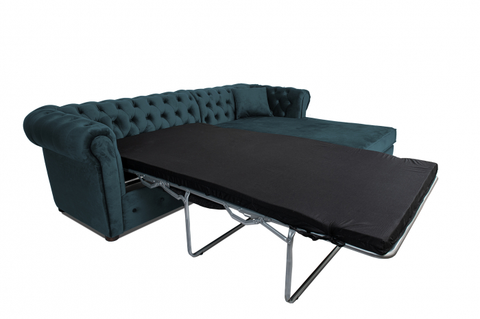 Canapea 2 locuri extensibila cu sezlong Chesterfield, albastru verzui, 245x85/175x70 cm [8]
