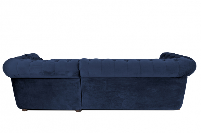 Canapea 2 locuri extensibila cu sezlong Chesterfield, albastru petrol, 245x85/175x70 cm [10]