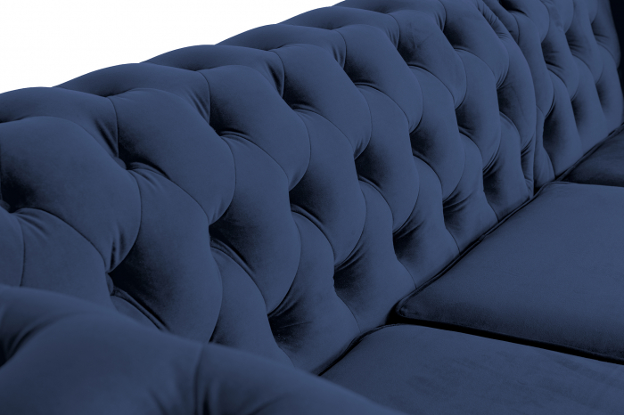 Canapea 2 locuri extensibila cu sezlong Chesterfield, albastru petrol, 245x85/175x70 cm [8]