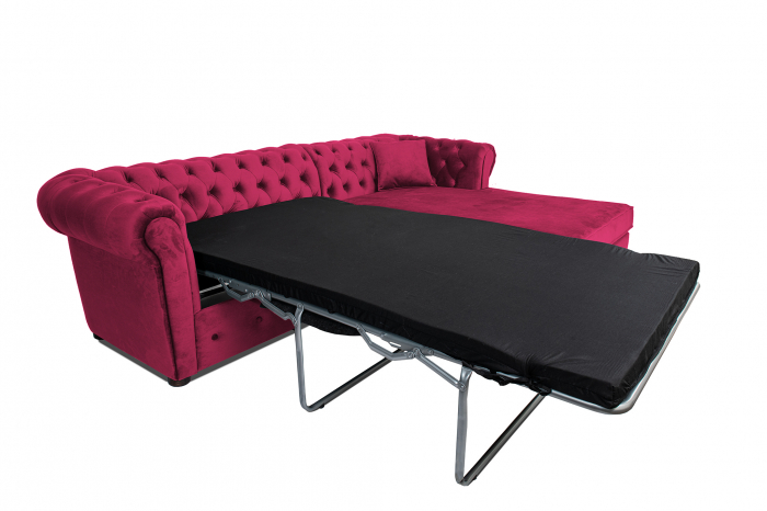 Canapea 2 locuri extensibila cu sezlong Chesterfield, fuchsia, 245x85/175x70 cm [7]