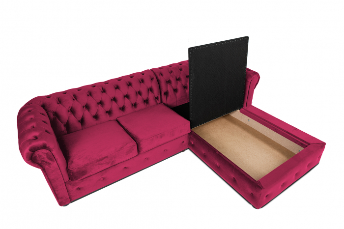 Canapea 2 locuri extensibila cu sezlong Chesterfield, fuchsia, 245x85/175x70 cm [3]
