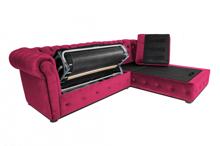 Canapea 2 locuri extensibila cu sezlong Chesterfield, fuchsia, 245x85/175x70 cm [5]