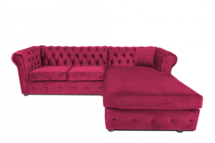 Canapea 2 locuri extensibila cu sezlong Chesterfield, fuchsia, 245x85/175x70 cm [2]