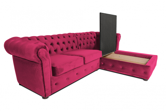 Canapea 2 locuri extensibila cu sezlong Chesterfield, fuchsia, 245x85/175x70 cm [4]