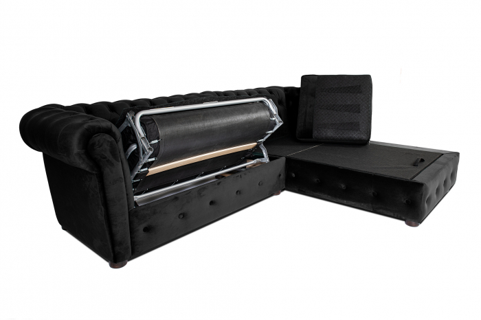 Canapea 2 locuri extensibila cu sezlong Chesterfield, negru, 245x85/175x70 cm [5]