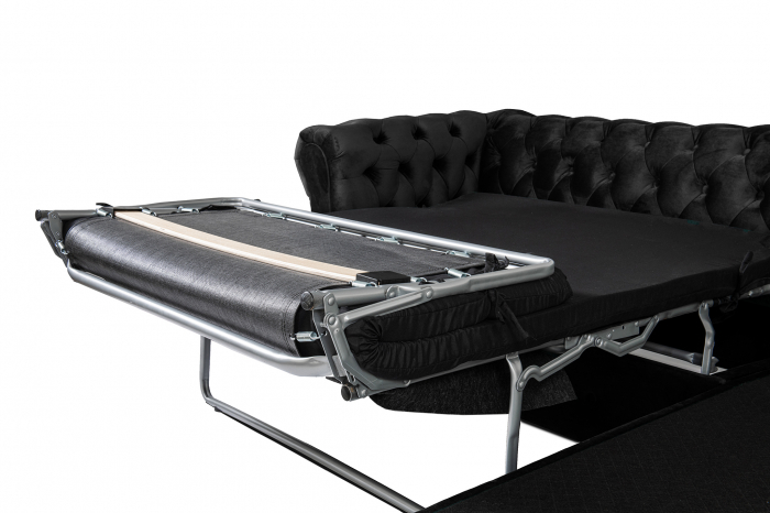 Canapea 2 locuri extensibila cu sezlong Chesterfield, negru, 245x85/175x70 cm [6]