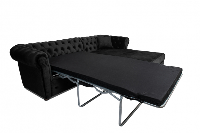 Canapea 2 locuri extensibila cu sezlong Chesterfield, negru, 245x85/175x70 cm [8]