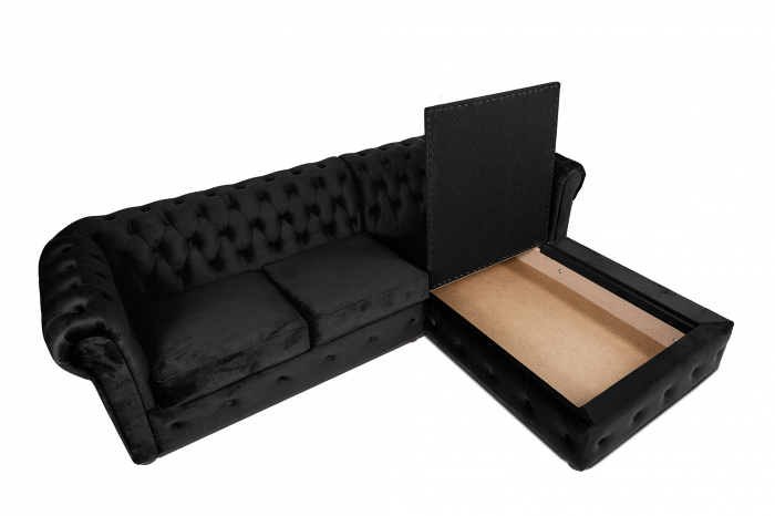 Canapea 2 locuri extensibila cu sezlong Chesterfield, negru, 245x85/175x70 cm [3]