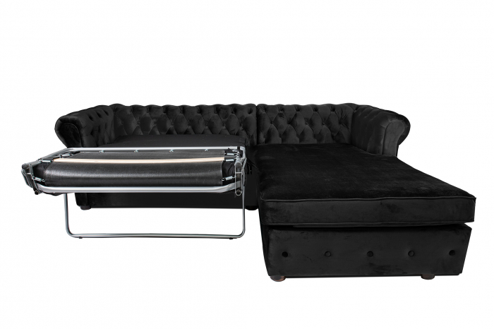 Canapea 2 locuri extensibila cu sezlong Chesterfield, negru, 245x85/175x70 cm [7]