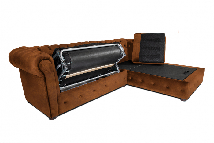 Canapea 2 locuri extensibila cu sezlong Chesterfield, coniac, 245x85/175x70 cm [6]