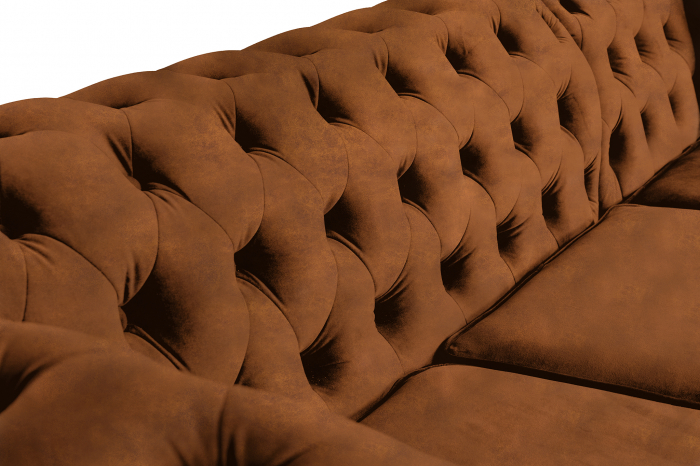 Canapea 2 locuri extensibila cu sezlong Chesterfield, coniac, 245x85/175x70 cm [10]