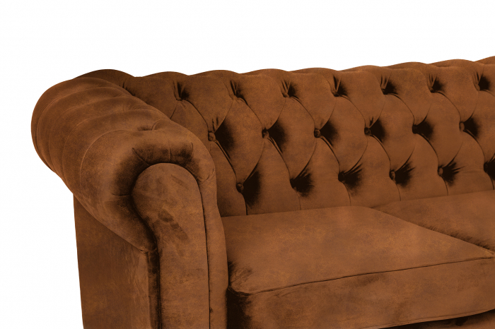 Canapea 2 locuri extensibila cu sezlong Chesterfield, coniac, 245x85/175x70 cm [9]