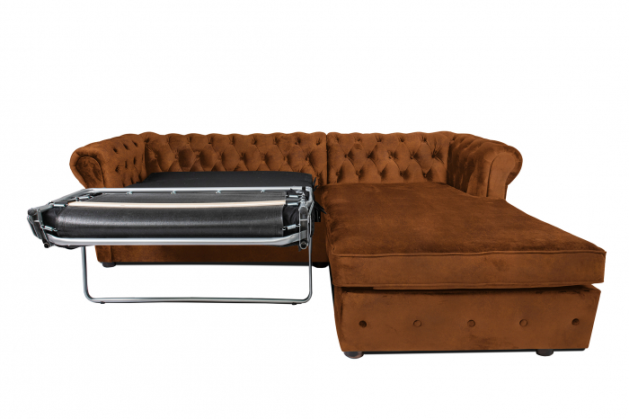 Canapea 2 locuri extensibila cu sezlong Chesterfield, coniac, 245x85/175x70 cm [7]
