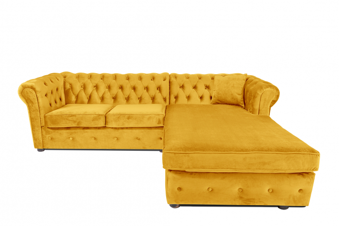 Canapea 2 locuri extensibila cu sezlong Chesterfield, galben, 245x85/175x70 cm [2]