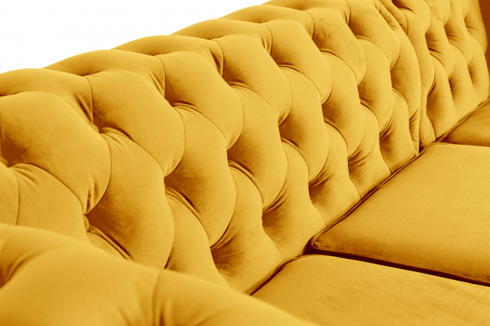 Canapea 2 locuri extensibila cu sezlong Chesterfield, galben, 245x85/175x70 cm [9]