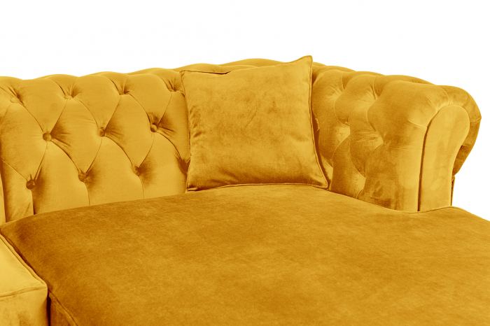 Canapea 2 locuri extensibila cu sezlong Chesterfield, galben, 245x85/175x70 cm [3]