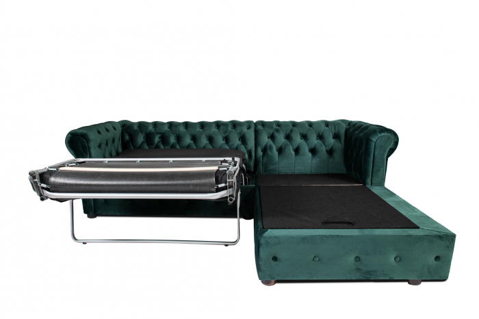 Canapea 2 locuri extensibila cu sezlong Chesterfield, verde, 245x85/175x70 cm [7]