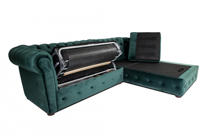 Canapea 2 locuri extensibila cu sezlong Chesterfield, verde, 245x85/175x70 cm [6]