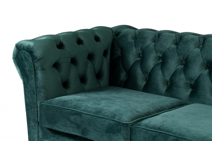 Canapea 2 locuri extensibila cu sezlong Chesterfield, verde, 245x85/175x70 cm [3]