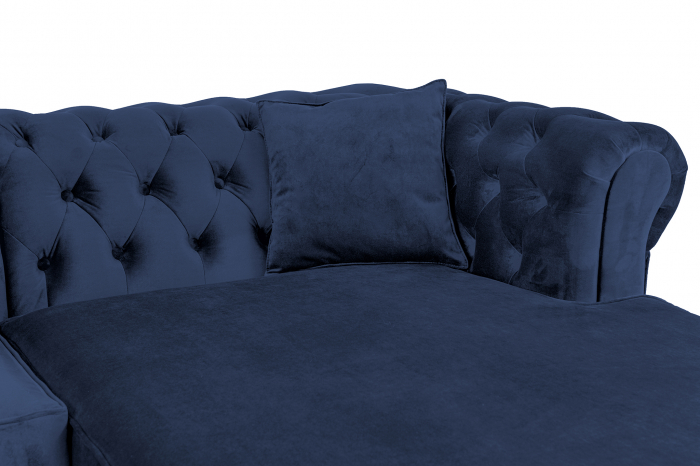 Canapea 2 locuri extensibila cu sezlong Chesterfield, albastru petrol, 245x85/175x70 cm [3]