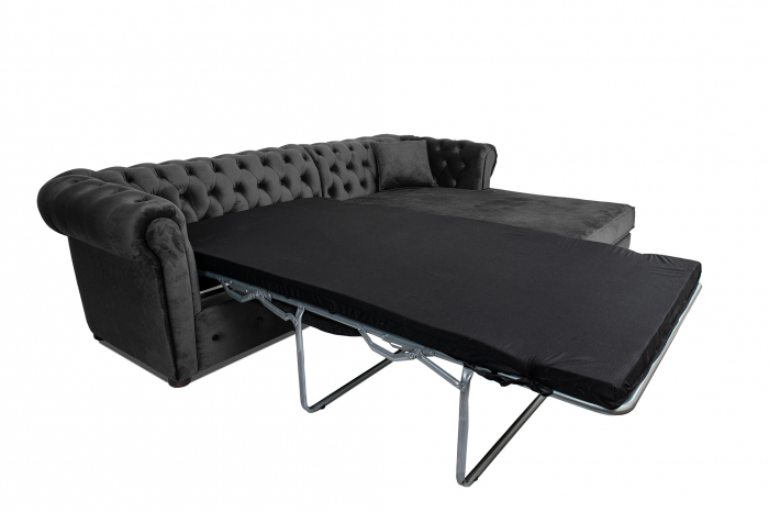 Canapea 2 locuri extensibila cu sezlong Chesterfield, gri, 245x85/175x70 cm [8]
